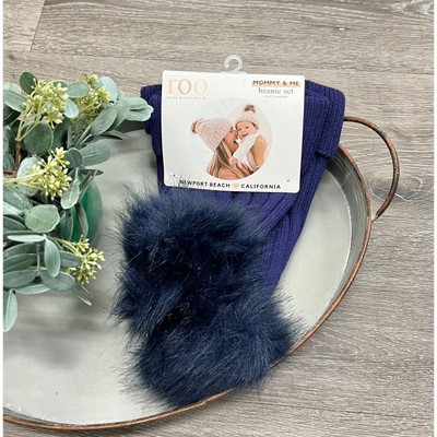 Roo Navy Mommy & Me Beanie Set Pom Winter Hat | eBay