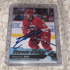 Sebastian Aho Signed Young Guns Upper Deck Rookie Card Autograph Hurricanes GTP!. rookie card picture
