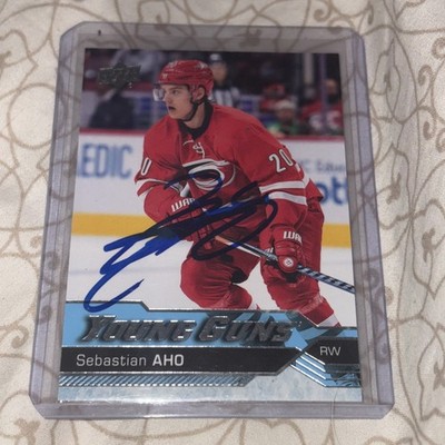 Sebastian Aho Signed Young Guns Upper Deck Rookie Card Autograph Hurricanes GTP!