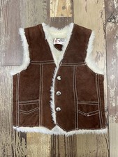 VINTAGE Brown Sherpa-Lined Leather Suede Western Vest for Kids 3-4T