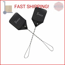 2 Pack Sturdy Leather Fly Swatter - 17.5” Heavy Duty Flyswatter with Durable Met