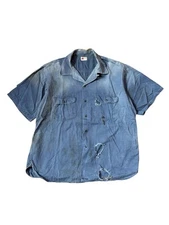 1940s Hercules Loop Collar Button Up Sears & Roebuck Distressed  Blue Shirt XL