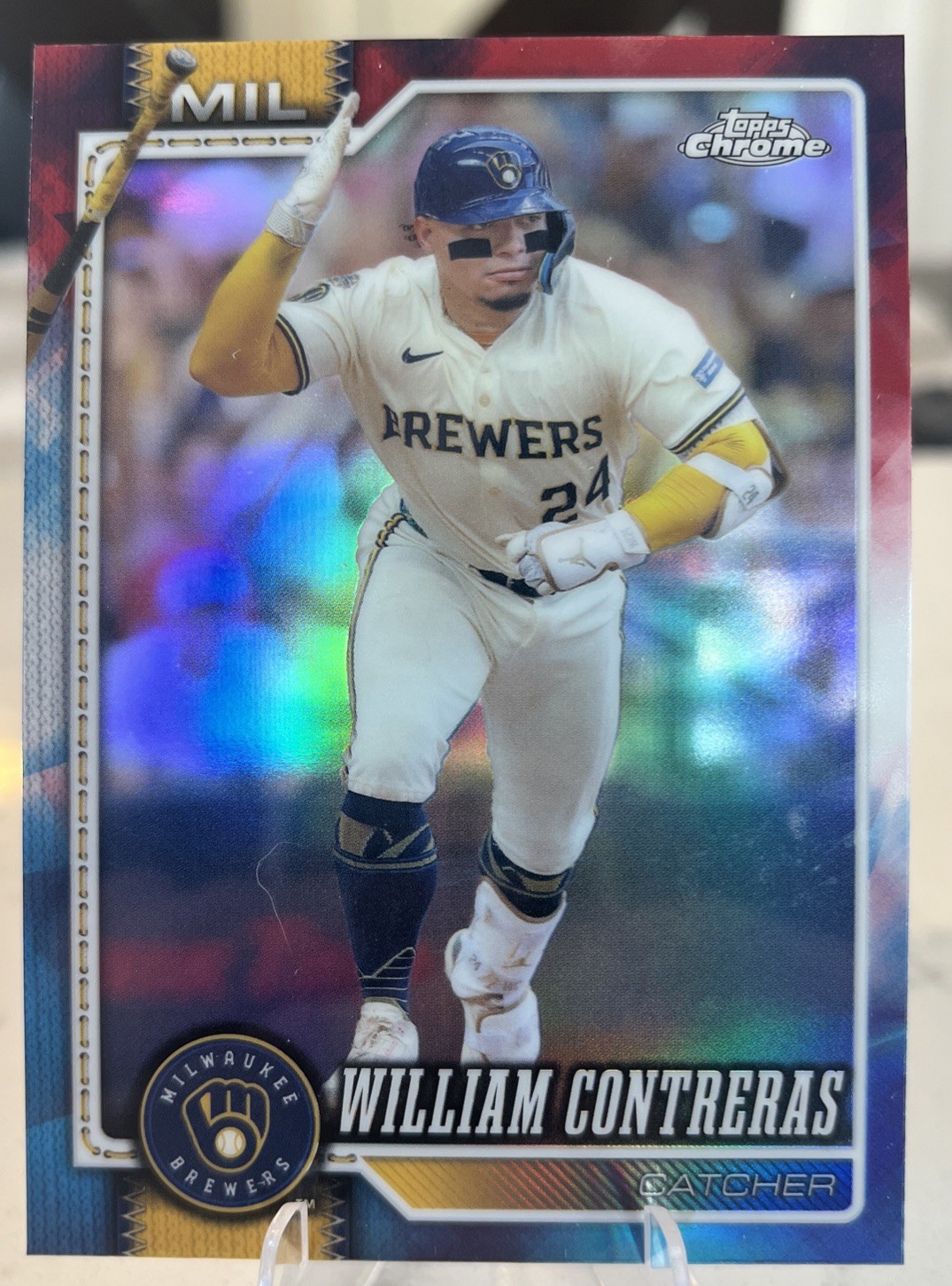 Topps Chrome 2026 William Contreras Red White Blue Refractor #198 Brewers