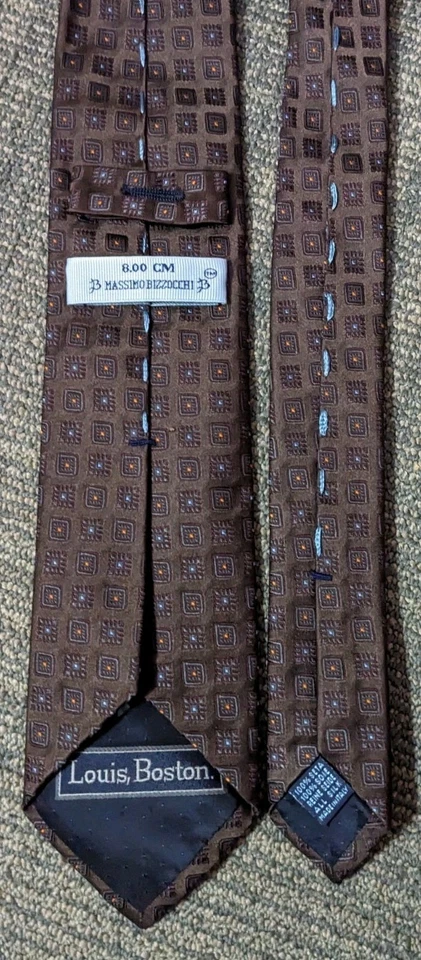 Massimo Bizzocchi 真丝男式领带巧克力棕色图案意大利豪华领带 — 第 3/3 张图片