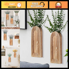 2 Pack Wooden Wall Vases - Brown Modern Farmhouse Boho Decor for Any Room