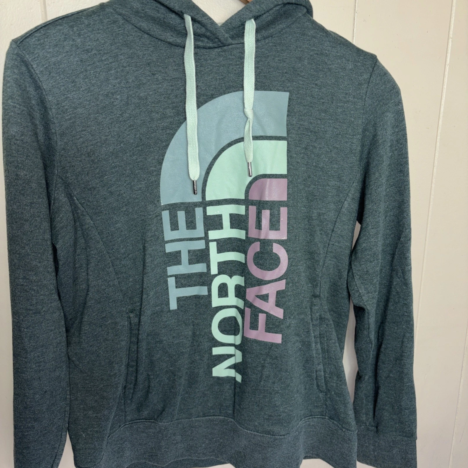 North Face Hoodie Womens Large Long Sleeve Hooded Pullover Pockets Green