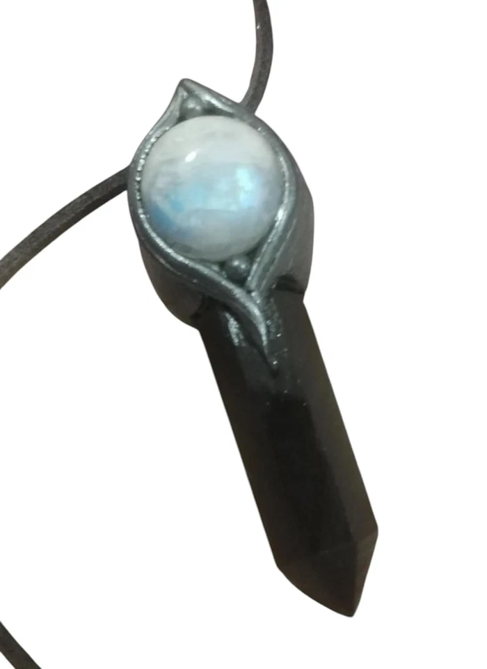 Escudo. Collar Protección Espiritual. Defensa de energía psíquica de piedra lunar obsidiana Foto 4 de 4