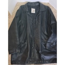VTG 80's Camanche Leathers London Mens Black Leather Car Coat Quilted Lining