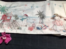 COASTAL Beach Christmas Beaded accent Table Runner Snowmen/snowlady  16 x 72 NEW