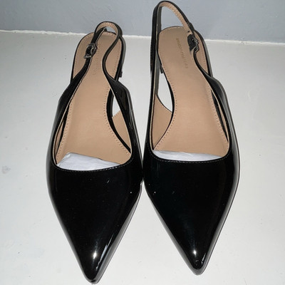 Amazon Essentials Women s Black Patent Pointed Toe Slingback Block Heels 13