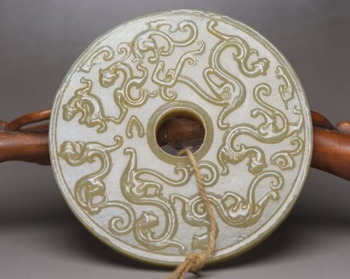 Ancien Disque Bi En Jade De Hetian - Vrai Jade Chinois - Collant Yubi Artisanal Fait Main