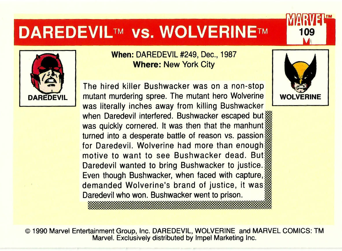 FAMOUS BATTLES: DAREDEVIL vs WOLVERINE, MARVEL UNIVERSE SERIES 1