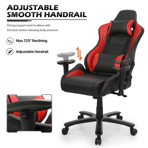 Red Leather[CARBON FIBER FABRIC]Ergonomic Game Racing Chair Swivel Computer Seat - Picture 10 of 14