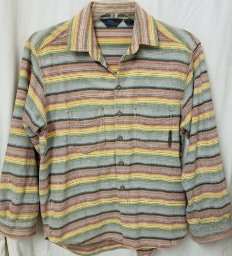 Quick Silver Shirt Womans XL-20 Shirt Green Stripe Long Sleeve Button Down Warm - Picture 1 of 7