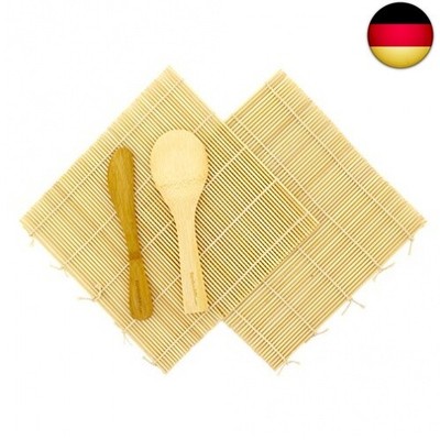 BambooMN Sushi Roller-Set, 2 x Bambus-Rollmatte, 1 x Reispadel, 1 x Streuer,