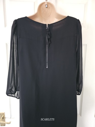 M&S Black Dress Semi Sheer Sleeves Size 10 Occasion Party Cruise Evening Wear - Picture 9 of 11