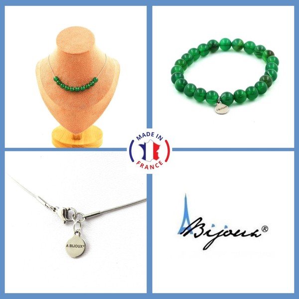 Schmuckset Armband Halskette 10 Perlen GrüNe Achat 8 Mm Kette In GrößE Per-image
