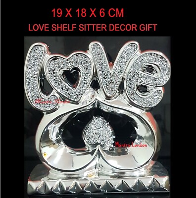 Luxus LOVE Schild Silber geschliffener Kristall Diamant leuchtend HERZ Form REGAL Glitzer