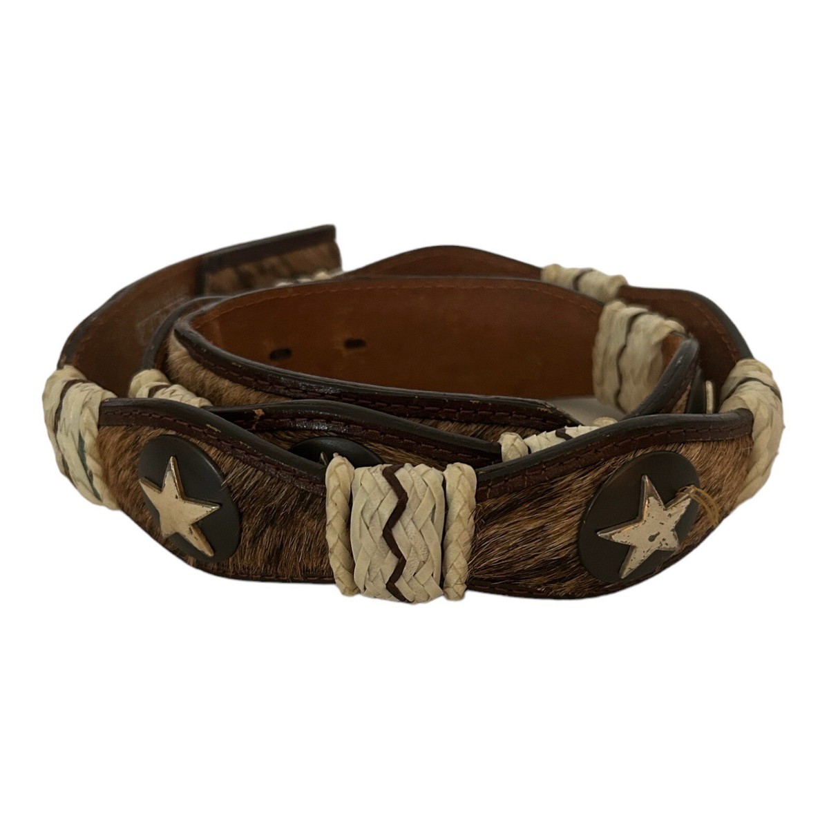 RANGER BELT COMPANY Western Style Stars and Hide Size 30” Hand Tooled  Leather Western Silver Engraved Horsehead Star Conchos Belt Genuine  main image 2
