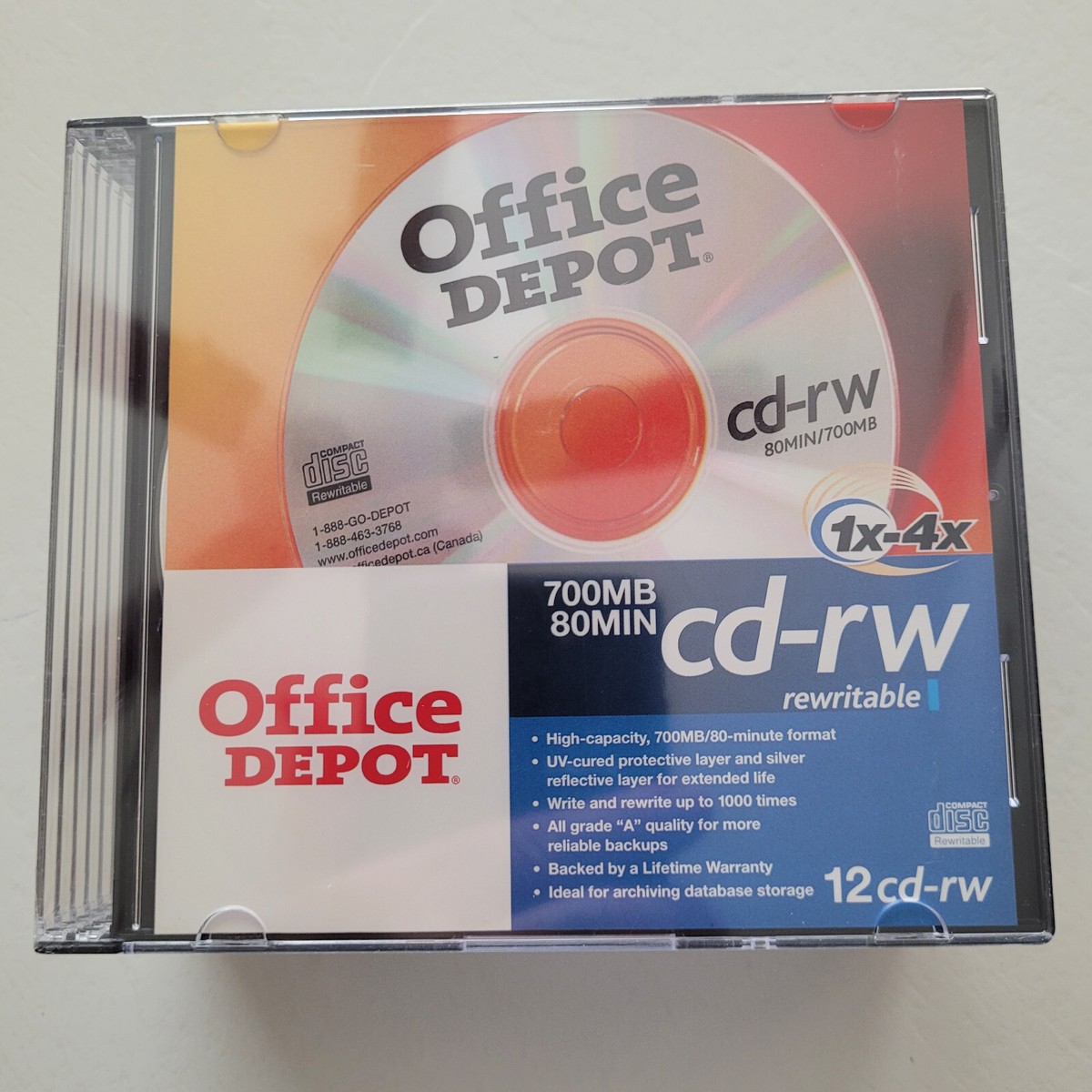 Office Depot 12 Pack CD-RW 1X-4X Speed 700MB 80Min Music Data