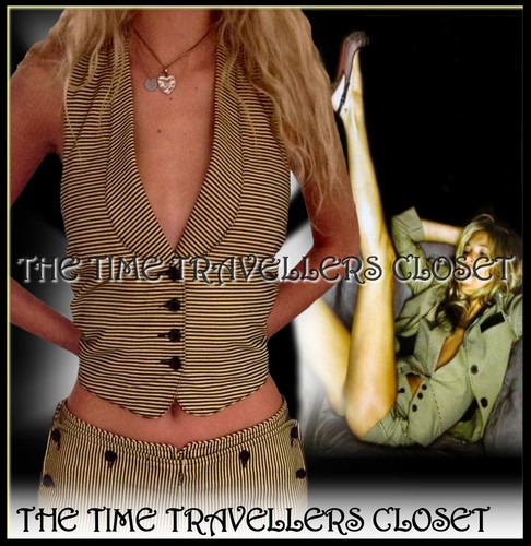 Rare Kate Moss Topshop Black Yellow Stripe Bumble Bee Stretch Waistcoat UK 12 40 - Picture 4 of 4