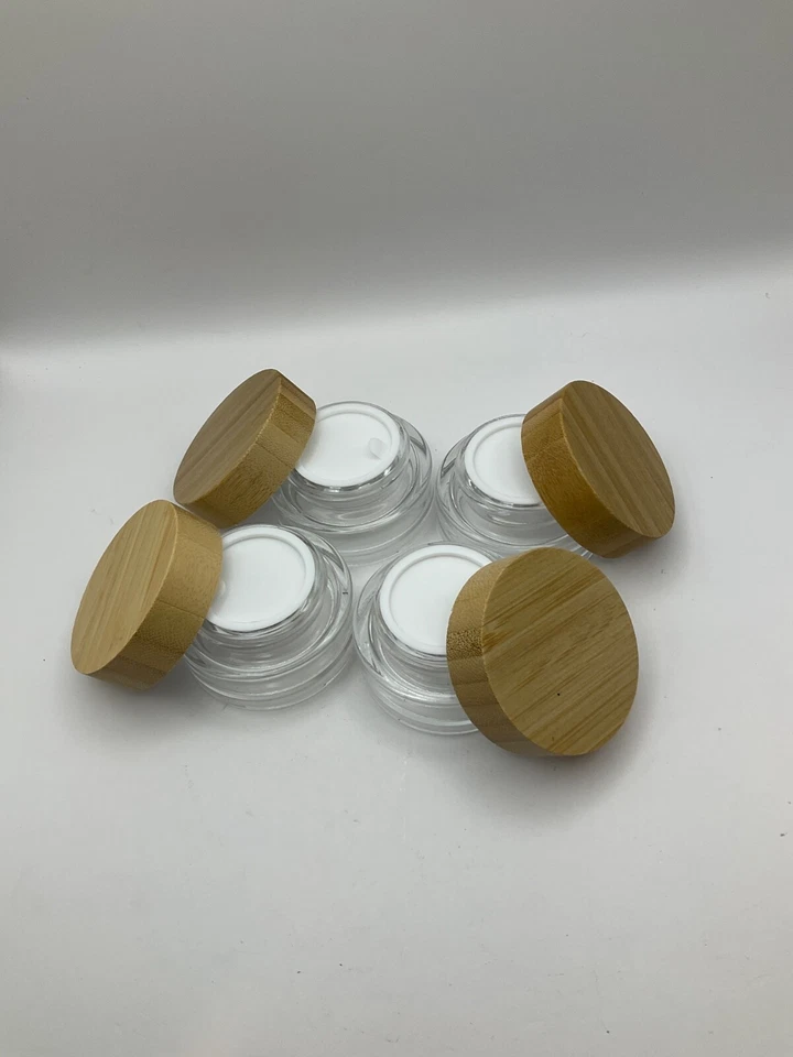 4pcs Empty 1 OZ/30ML Round Clear Glass Jars with Bamboo lids - Image 4 of 4
