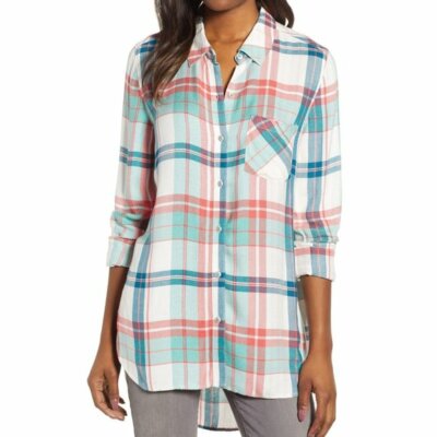 Caslon checkered button down plaid Tunic shirt