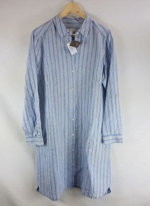 New J Jill Clear Blue White Long Sleeves Linen Shirt Dress All