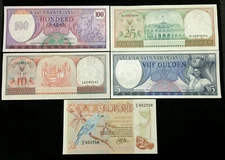 Suriname 100,25,10,5,21/2 Gulden Banknote Set World Paper Money UNC Currency 