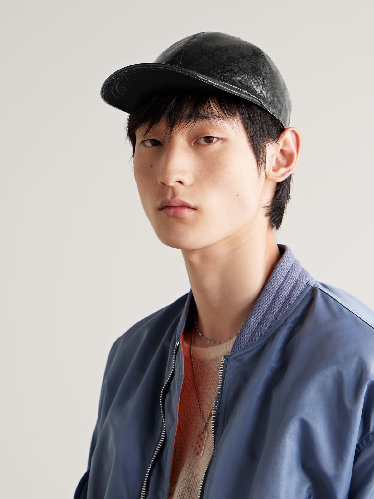 Gucci Black Leather-Trimmed Monogram Embossed Baseball Cap (Size L) RRP $950