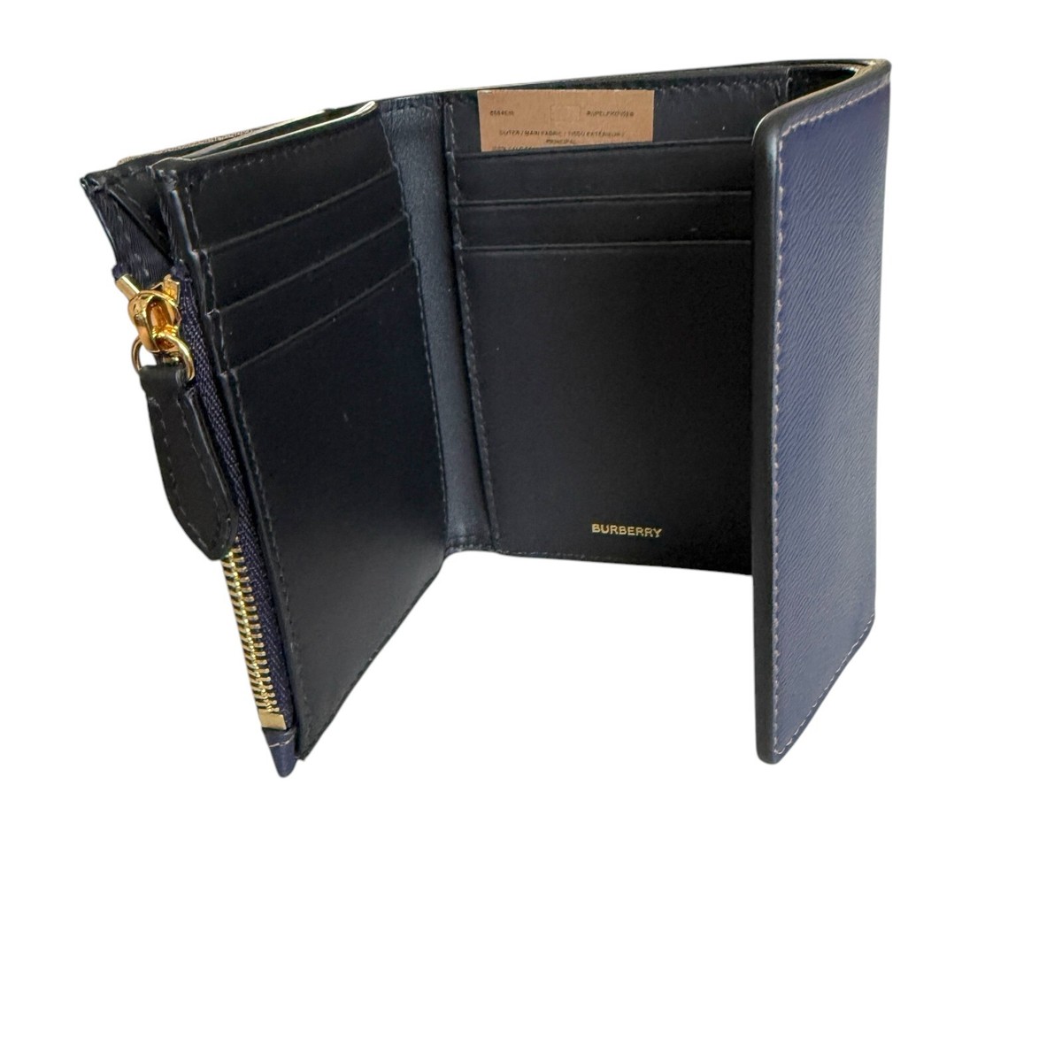 【関税&送料込み】Burberry Lancaster Small Wallet Accessor Burberry Lancaster Small Blue Leather and Fabric Trifold