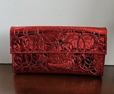 MAC Red Metallic Circles Makeup Cosmetic Travel Clutch Bag-EUC 