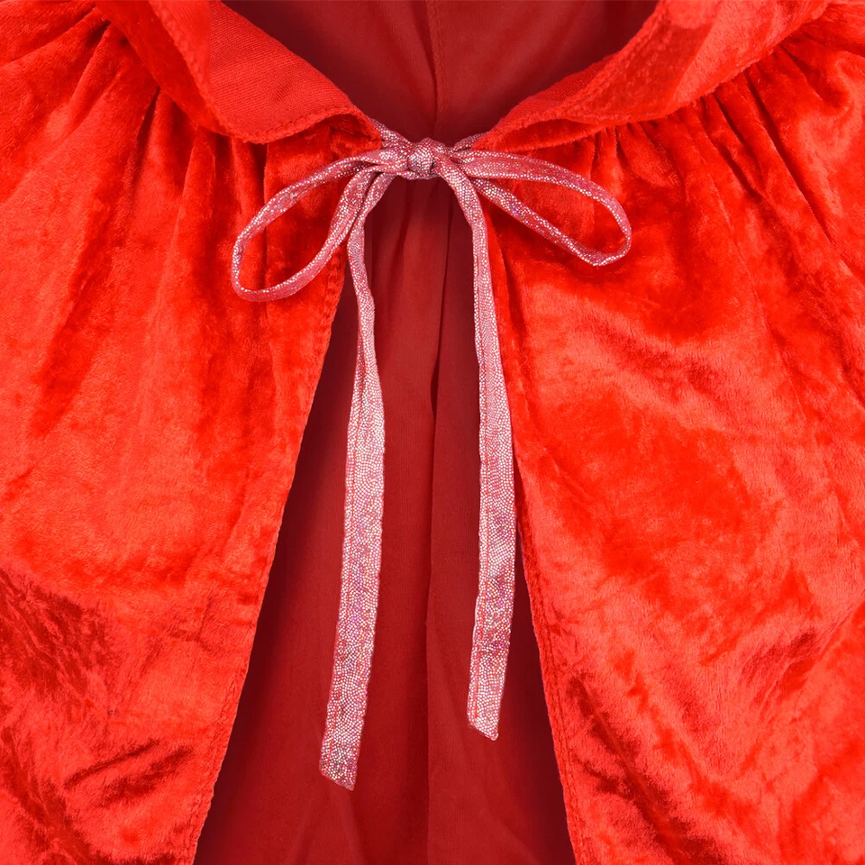 Capa con Capucha Terciopelo Rojo Infantil - Niños Caperucita Roja Disfraz Fiesta Foto 3 de 4