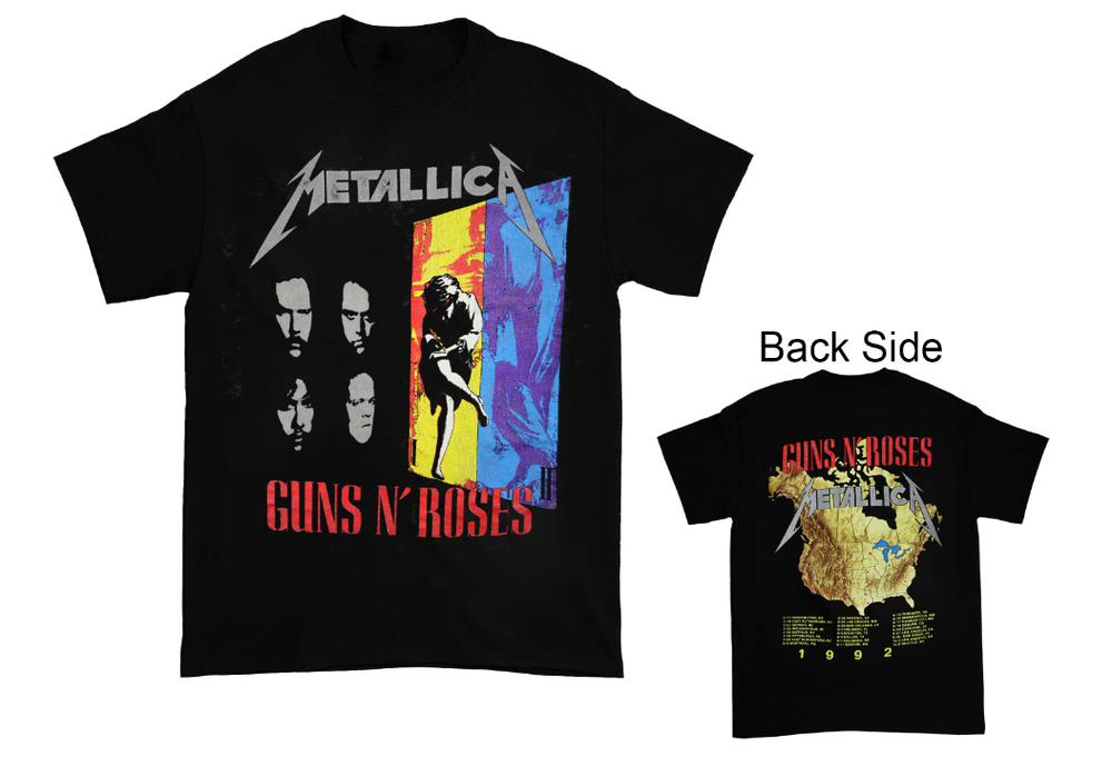 1992 Guns N Roses Metallica Tour Double-Sided Black T-Shirt  