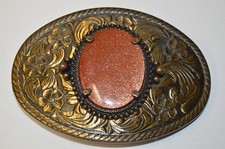 Vintage Flashy Western Cowgirl Glitter Peach / Pink Brass Tone Belt Buckle NICE
