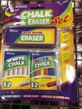 BAZIC 12 Color 12 White Chalk with Eraser Set - School, Crafts, Art, Outside