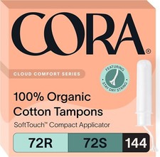 Cora Comfort Fit Organic Cotton Tampons Multipack Regular/Super 144 Count