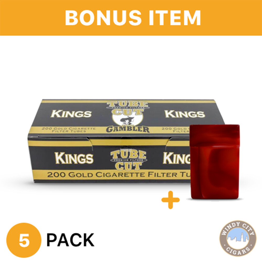 Gambler Light Flavor Cigarette Tube Cut King Size Gold - 5 Boxes & Bonus  Case