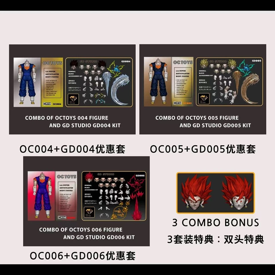 En stock OC TOYS OC004/5/6 Dragon Ball 1/12 Vegito Super Saiyan Figuras de acción Foto 4 de 4