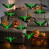 Halloween Deko 10Pcs Halloween Fledermaus Deko Leuchtender Wanddeko Horror Deko