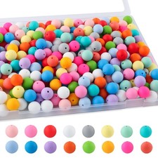 Sunrony 170Pcs 15mm Silicone Beads for Keychain Making, Mixed Color Round