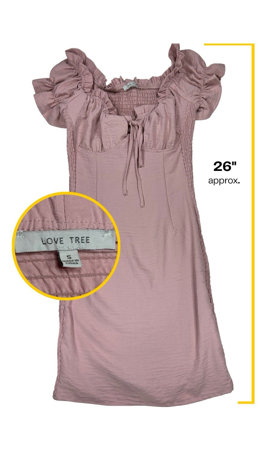 Love Tree Pink Smocked Puff Sleeve Mini Dress S Square Neck Ruffle Tie