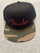 Fender Hat Adult One Size Black Camouflage Flat Bill Snapback Cap NWT