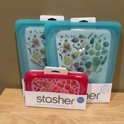 Stasher Reusable Silicone Storage Bags - NEW - Half Gallon (2) Snack (1)