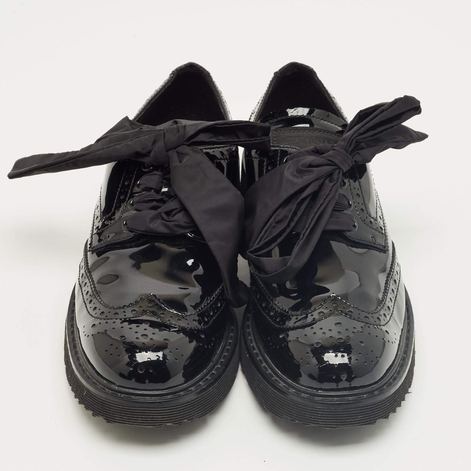 Prada Black Patent Leather Lace Up Brogue Sneakers Size 39 thumbnail 3
