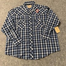 Wrangler Western Shirt Mens 2XL Blue Plaid Pearl Snap Long Sleeve Cowboy NEW