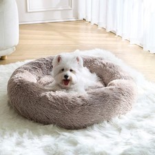 Calming Small Dog Bed, Donut Fluffy Anti-Anxiety Round Washable Cute Bed, Plush