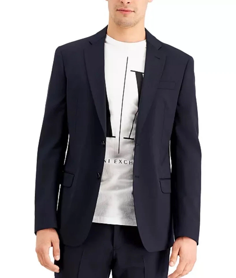 Nuevo traje de lana lisa azul marino ajustado Armani Exchange chaqueta separada 44L para hombre Foto 2 de 4