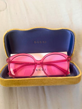 Gucci GG0257SA 008 Women's Round Pink Tinted Plastic Sunglasses 150mm
