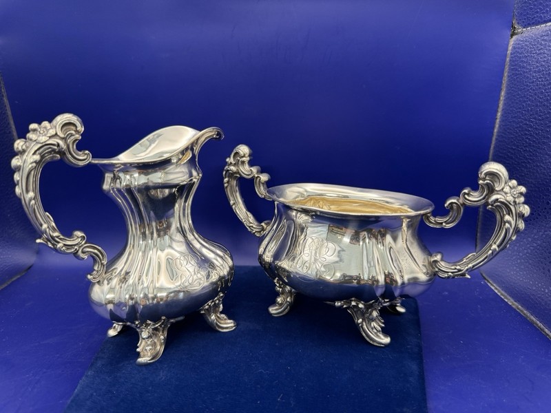 Wm B Kerr Sterling Silver Art Nouveau Creamer Sugar Set No. 1200 346g